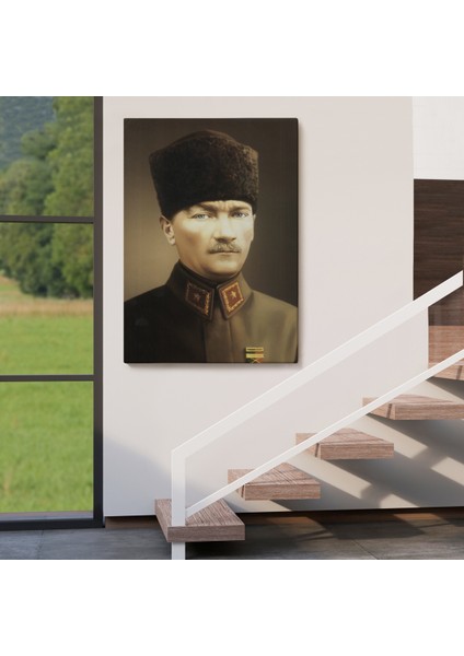 Atatürk Portre Tablosu Mustafa Kemal Atatürk Dikdörtgen Dekoratif Kanvas Tablo-Ck-61
