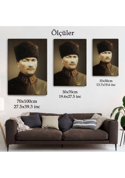Atatürk Portre Tablosu Mustafa Kemal Atatürk Dikdörtgen Dekoratif Kanvas Tablo-Ck-61