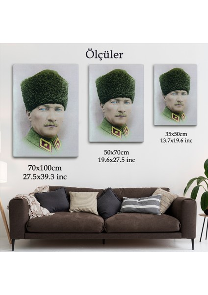 Atatürk Portre Tablosu Mustafa Kemal Atatürk Dikdörtgen Dekoratif Kanvas Tablo-Cf-56