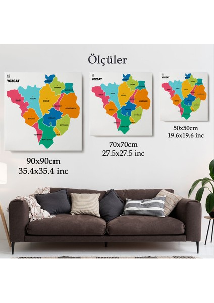Yozgat Ili ve Ilçeler Haritası Dekoratif Kanvas Tablo 1484 indirimleri