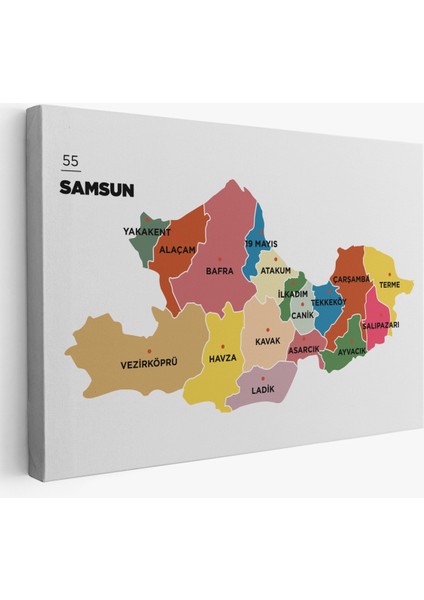 Samsun Ili ve Ilçeler Haritası Dekoratif Kanvas Tablo 1446