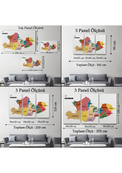 Samsun Ili ve Ilçeler Haritası Dekoratif Kanvas Tablo 1446