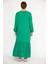Kadın Yeşil Büyük Beden Dokuma Viskon Kumaş Ön Boy Düğmeli Uzun Kollu Elbise 10