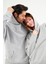 Unisex Gri Oversize İçi Puflu Kapüşonlu Bol Kalıp Sweatshirt Hoodie 5