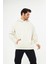 Unisex Ekru Krem Oversize İçi Puflu Kapüşonlu Bol Kalıp Sweatshirt Hoodie 5