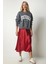 Kadın Bordo Saten Yüzeyli Midi Boy Etek HZL23S-BD1101471 1