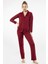 Düz Uzun Kollu Gömlek Yaka Pijama Takım 3365/BORDO 1