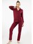 Düz Uzun Kollu Gömlek Yaka Pijama Takım 3365/BORDO 2