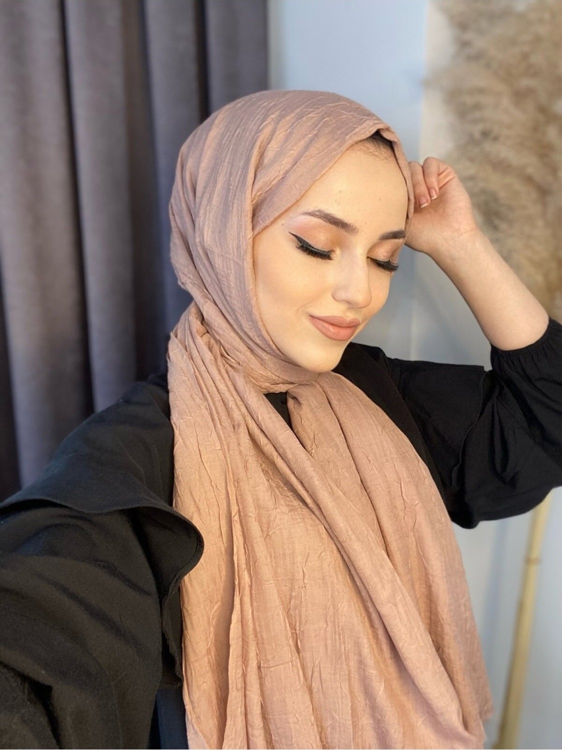 Nil Butik Kadın Pamuklu Şal Kahverengi Düz Desen Ütü Gerektirmeyen Dört Mevsim Kullanıma Uygun görsel 7