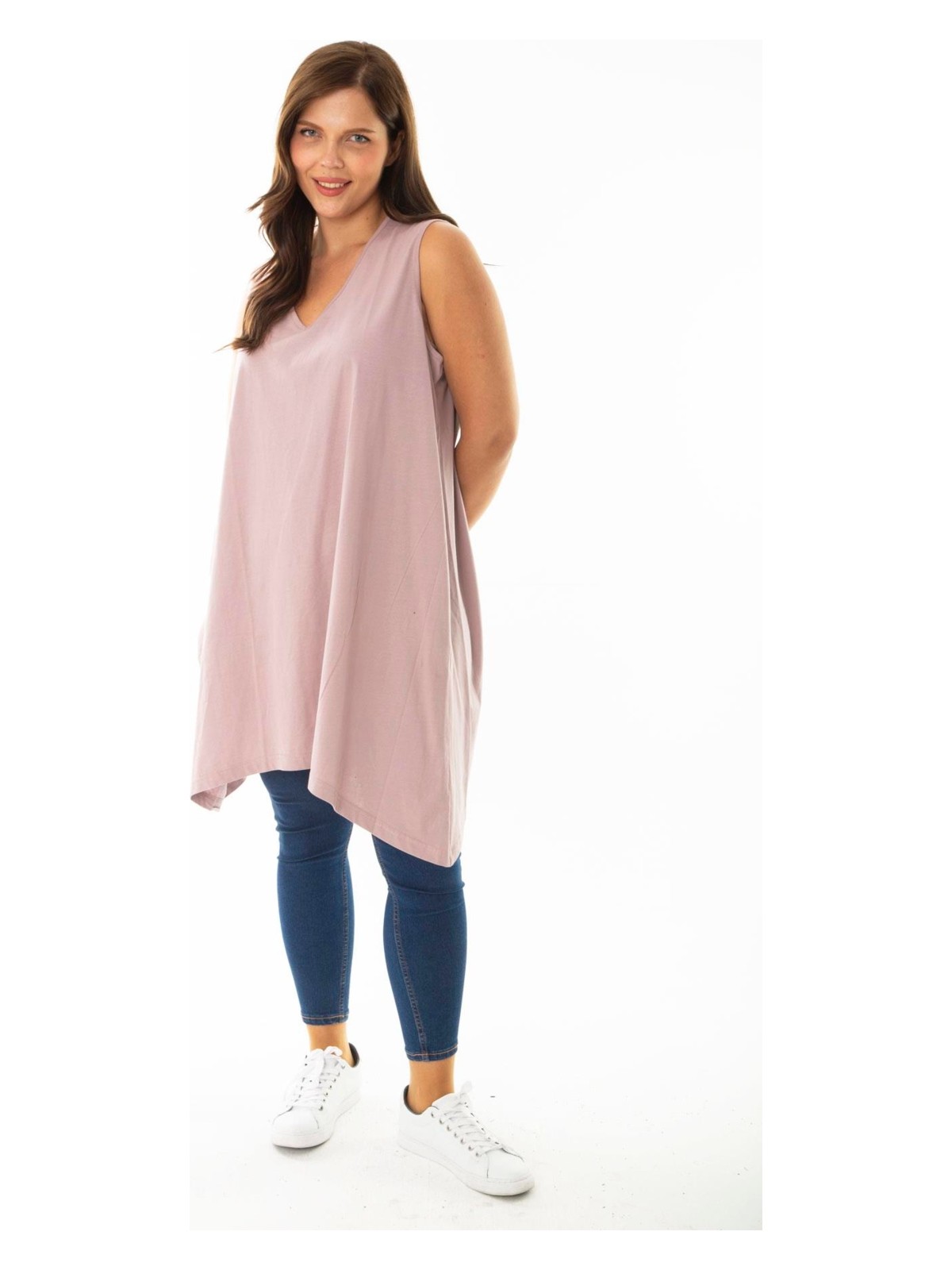 Şans Kadın Büyük Beden Somon V Yakalı Uzun Kolsuz Bluz 65N36920 - Görsel 4