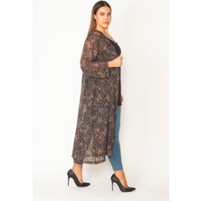 Şans Kadın Renkli Şifon Kumaş Desenli Uzun Hırka 65N28499