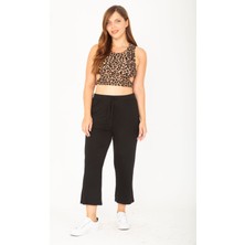 Şans Kadın Büyük Beden Siyah Beli Bağcıklı Eşofman Alt 65N36805