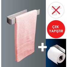 Bermega Inox Paslanmaz Çelik Havluluk ve Selpaklık, Ikili Takım Banyo Aksesuarı, Yapışkanlı