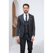 Vito Andolini Siyah Ekoseli Kombin Slimfit Erkek Takım Elbise