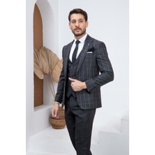 Vito Andolini Siyah Ekoseli Kombin Slimfit Erkek Takım Elbise
