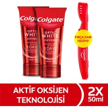 Colgate Optic White Oxygen Aktif Oksijen Teknolojisi Beyazlatıcı Diş Macunu 50 ml x2 + Fırça Kabı