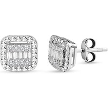 Lilarote 0.24 Ct Modern Tasarım Baget Kare Tektaş Küpe