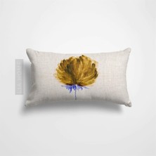 Çiçek Desenli Hardal Renk Çift Taraflı Dekoratif Yastık Kılıfı 32 x 55 cm