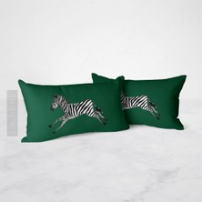 Yeşil Zebra Desenli Çift Taraflı Dekoratif 2'li Yastık Kılıfı Seti 32 x 55 cm