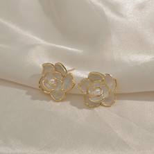 Babmu Kamelya Vintage Fransız Niş Tasarım Inci Küpe (Yurt Dışından)