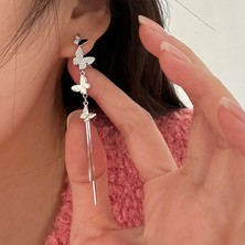 Babmu 925 Ayar Gümüş Zirkonya Kelebek Püskül Çok Yönlü Küpe (Yurt Dışından)