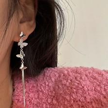 Babmu 925 Ayar Gümüş Zirkonya Kelebek Püskül Çok Yönlü Küpe (Yurt Dışından)
