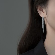 Babmu S925 Gümüş Uzun Zincirli Püskül Narin Küpe (Yurt Dışından)