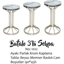 Bengi Ticaret Brc Zigon Bufalo Model Beyaz Mermer Temper Cam Metal Gümüş Renk Kaplama El Yapım