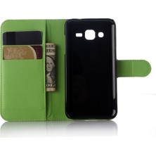 Seashell Digital Samsung Galaxy J3/j3 (2016) Için Litchi Skin Deri Cüzdan Kılıf Kapağı Katlanabilir Stand Tasarım - Yeşil (Yurt Dışından)