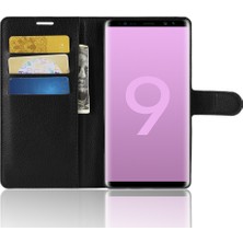 Seashell Digital Samsung Galaxy Note 9 - Litchi Doku Cüzdan Stand Deri Telefon Kılıfı - Siyah (Yurt Dışından)