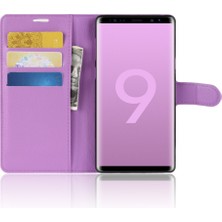 Seashell Digital Litchi Doku Cüzdan Stand Samsung Galaxy Note 9 - Mor Için Deri Cep Telefonu Kapağı (Yurt Dışından)