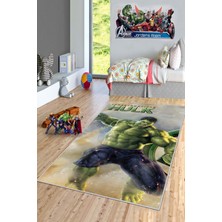 Confidence Home Makinede Yıkanabilir Kaymaz Taban Leke Tutmaz Yeşil Süper Kahraman Desenli Bebek ve Çocuk Odası Halısı