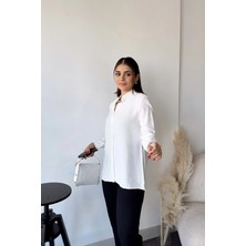 New Laviva Kadın Beyaz Klasik Yaka Uzun Kol Regular Kesim Standart Boy Gömlek (Özel Kumaş)