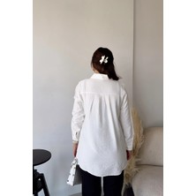 New Laviva Kadın Beyaz Klasik Yaka Uzun Kol Regular Kesim Standart Boy Gömlek (Özel Kumaş)