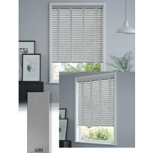 YS Perde Tasarım Wooden Blinds %100 Doğal Ahşap Jaluzi Perde 50MM, Alüminyum Kasalı Jaluzi - Gri Kurdelalı