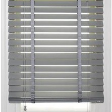 YS Perde Tasarım Wooden Blinds %100 Doğal Ahşap Jaluzi Perde 50MM, Alüminyum Kasalı Jaluzi - Gri Kurdelalı