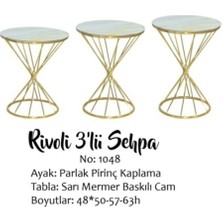 Bengi Ticaret Brc Zigon Rivoli Model Sehpa Metal Çelik Gold Renk Kaplama Beyaz Mermer Temper Cam El Yapım
