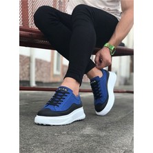 Beyaz Taban Erkek Spor Ayakkabı Vegan Mavi Siyah Topuk Boyu 3 cm