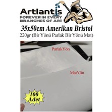 Artlantis Amerikan Bristol Karton 35 x 50 cm 100 Adet 220 gr Bir Tarafı Parlak Bir Tarafı Mat Kağıt Biristol Karton