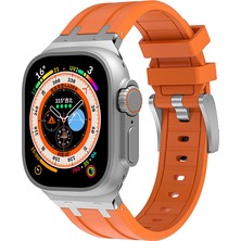 MobaxAksesuar Apple Watch 44/45/46/49mm Kordon Metal Bağlantılı Silikon Kordon 89 2/3/4/5/6/se/7/8/9/10/11/ultra