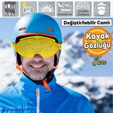 Kayak Gözlüğü Değiştirebilir Camlı Antifog Güneş Kar Gözlük Sarı Snowboard Glasses Gözlük