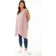 Şans Kadın Büyük Beden Somon V Yakalı Uzun Kolsuz Bluz 65N36920