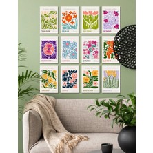 Wooden Factory Ev Dekorasyonu Için Çiçekler Baskı Seti,  Botanik Tablo, Londra Posteri 12 Baskıdan  Oluşan Set