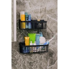 Üst Düzey Home Siyah Yapışkanlı Banyo Rafı, 2'li Banyo Düzenleyici, Duş Şampuanlık, Duşakabin Rafı, Banyo Duş Organizeri Siyah, Plastik