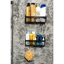 Üst Düzey Home Paslanmayan Yapışkanlı Banyo Rafı, 2'li Banyo Düzenleyici, Duş Şampuanlık, Duşakabin Rafı, Banyo Duş Organizeri Siyah, Plastik