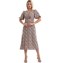 OiOi Kadın Kısa Kollu Göbek Dekolteli Midi Elbise 7001 450 0007