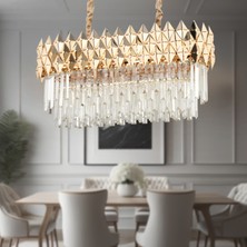 Apliqa Rodya 80'lik Sıralı Gold Kristal Taşlı Modern Yemek Odası Salon Sarkıt Avize