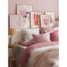 Wooden Factory Evinize Özel Gerçek Ahşap Çerçeveli,  Pembe Galeri  5 Parça Duvar Dekorasyon Tablo Seti