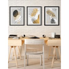 Wooden Factory 3 Parça Çerçeve Görünümlü - Salon Oturma Yatak Odası Mutfak Ofis Antre Için Tablo Seti