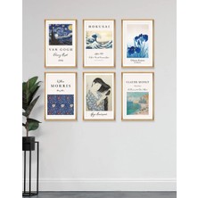 Wooden Factory 6 Parça Ahşap Çerçeve Görünümlü Dekoratif Hediyelik Mdf Tablo, Van Gogh, Hokusai, Morris Gibi..